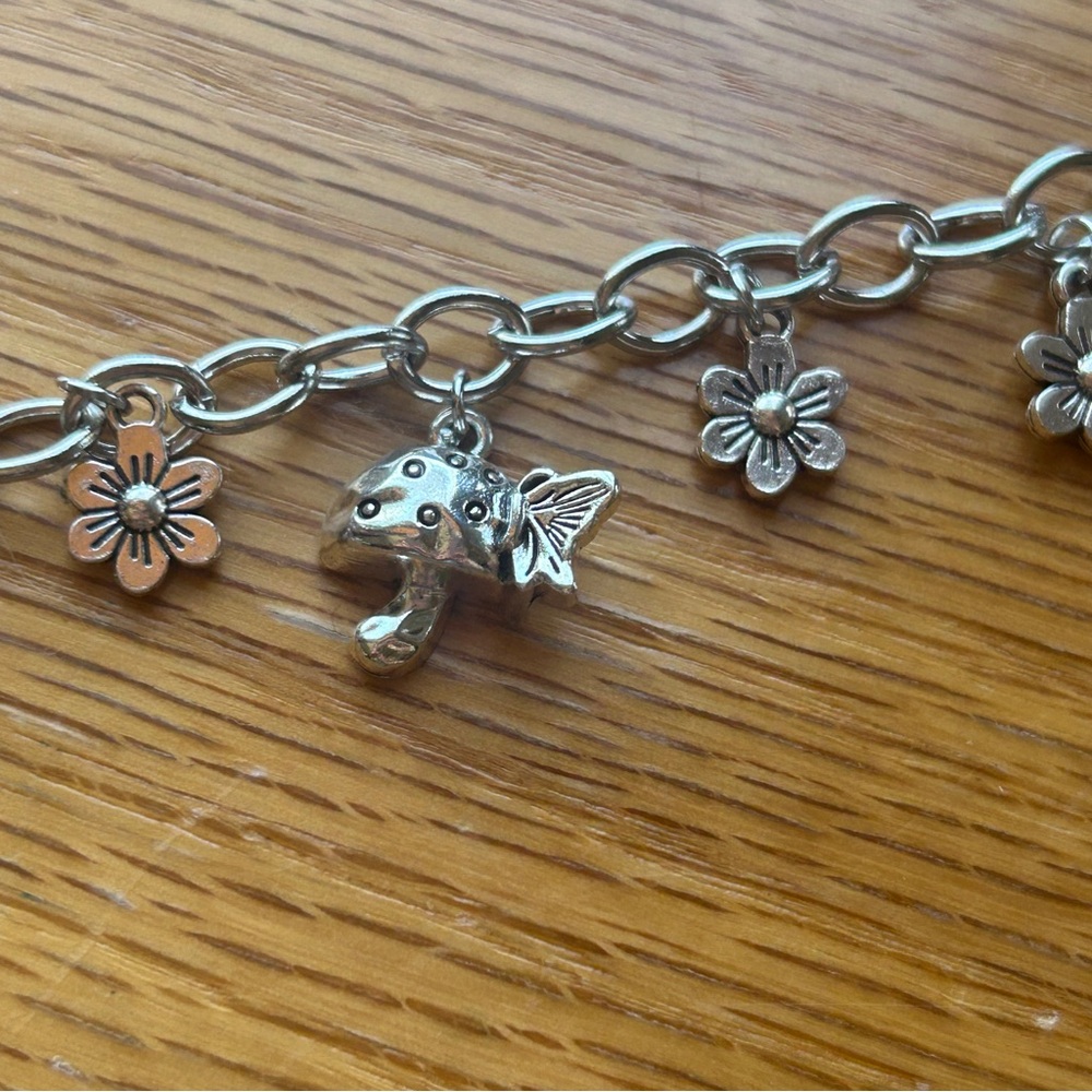 Mushroom / butterfly and flower charm Bracelet